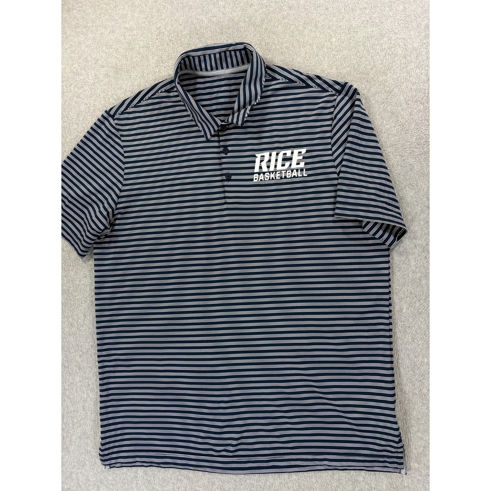 Rice Owls Basketball Short Sleeve Striped Campus Polo‎ Shirt (Men's XL) Blue